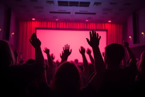 Pubblico giovane che alza le mani in sala